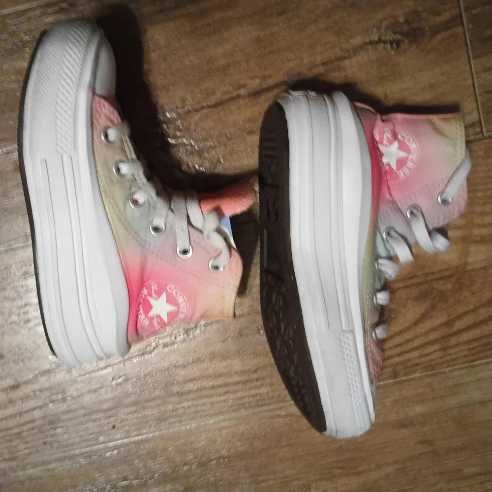 Converse Pink and Green High-Top Sneakers with Chunky Sole - Picture 16 of 16